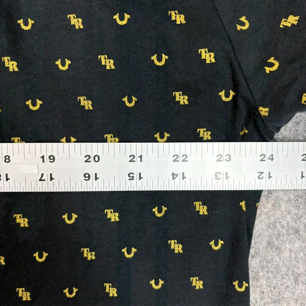 True Religion Short Sleeve Tee T-Shirt Mens 3XL Black All‎ Over Logo Monogram